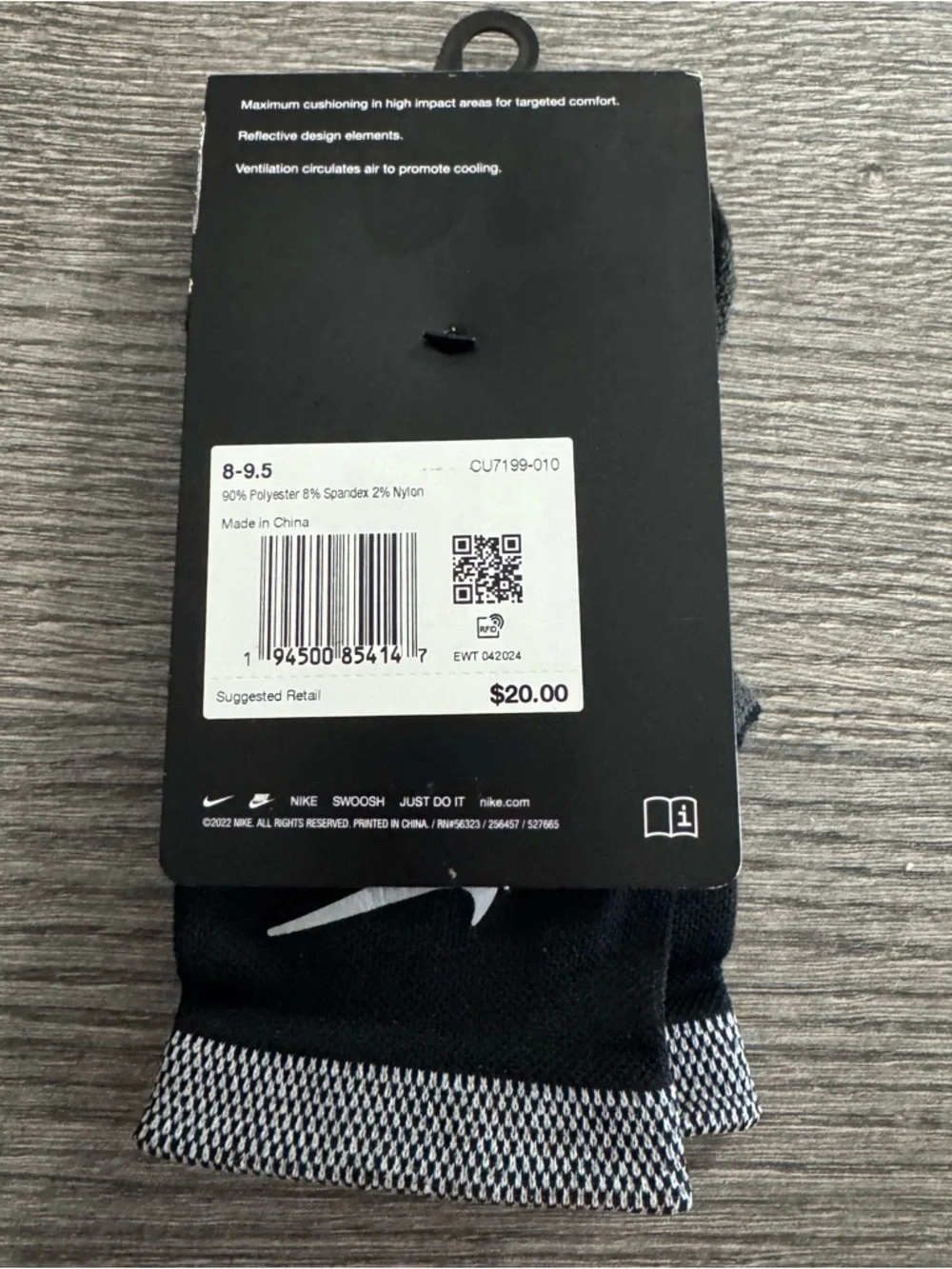 Nike Spark Running Ankle Socks Cushioned Black Sz M Men’s 8-9.5 Women’s 9.5-11
